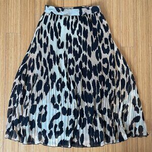 GANNI Leopard Print Pleated Georgette Skirt
